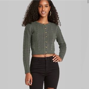Wild Fable Olive Cropped Cable knit Cardigan